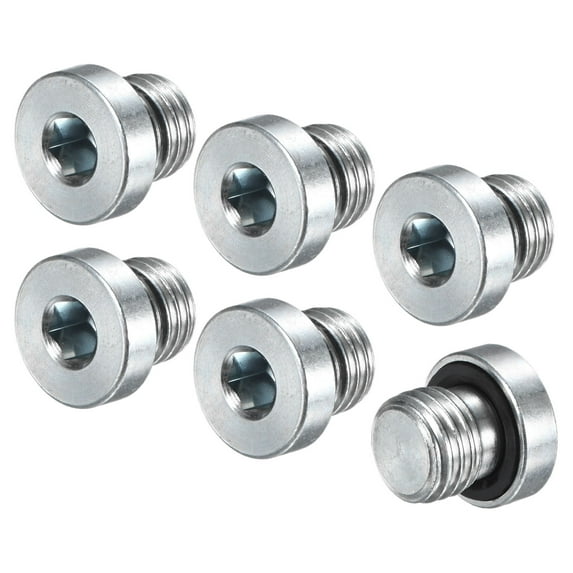 Uxcell 6-Pack M10x1.25mm Inner Hex Head Pipe Fitting Plug, Stainless Steel Sensor Socket Plug with Seal O-Ring Sealing Screw
