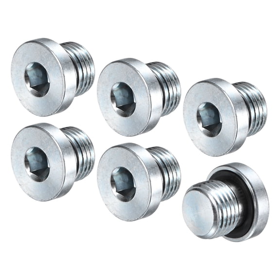 Uxcell 6-Pack M16x1.5mm Inner Hex Head Pipe Fitting Plug, Stainless Steel Sensor Socket Plug with Seal O-Ring Sealing Screw