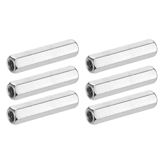 Uxcell 6-Pack M6-1 Hex Coupling Nuts for Machine, 304 Stainless Steel, 45mm Length