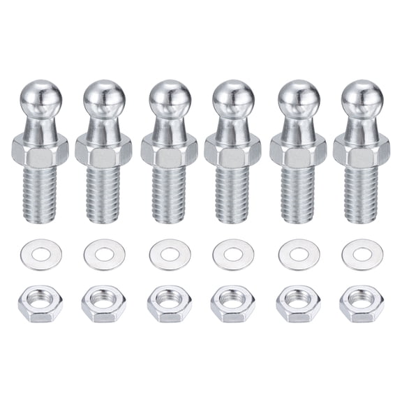 Uxcell 6 Pack M8 x 1 1/4" Ball Studs Bolt with Lock Nuts Washers, Aluminum Ball Screws for Universal Gas Lift Support Strut End Fittings, Silver