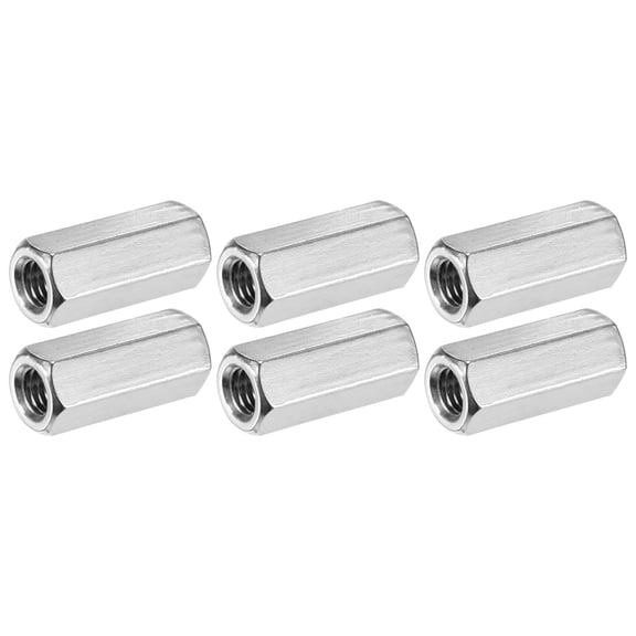 Uxcell 6-Pack M8 x 1.25-Pitch Hex Coupling Nuts, 30mm/1.18" Length 304 Stainless Steel Threaded Connector[Silver Tone]