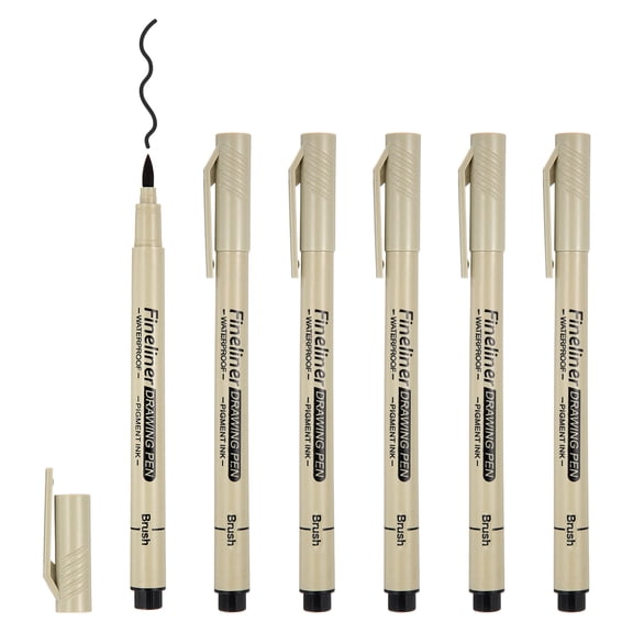 Uxcell 6 Pack Micro Pen Fineliner Pen, 1mm Fine Point Drawing Pen, Waterproof Fade Resistant Plastic Material Brush Model for Sketching Journaling Note-taking Designing Crafting