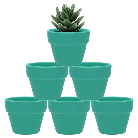 Uxcell 6-Pack Mini Terracotta Pots, 2" Ceramic Tiny Breathable Clay Planters with Drainage Holes [Blue]