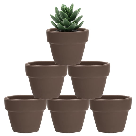 Uxcell 6-Pack Mini Terracotta Pots, 2" Ceramic Tiny Breathable Clay Planters with Drainage Holes [Dark Brown]