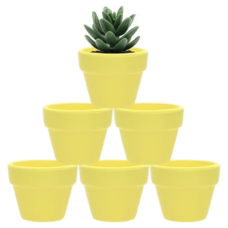 Uxcell 6-Pack Mini Terracotta Pots, 2" Ceramic Tiny Breathable Clay Planters with Drainage Holes [Lemon Yellow]