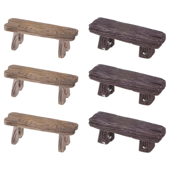 Uxcell 6-Pack Miniature Resin Bench, 2 Sizes Mini Garden Chair for Dollhouse/Fairy Garden Accessories [Light Color, Dark Color]