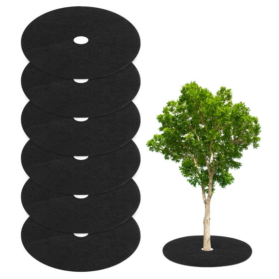 Uxcell 6 Pack Non Woven Tree Cover Rings,32.2 Inch Weed Fabric Cover,Apply To Tree Mulch Ring(Round Black)