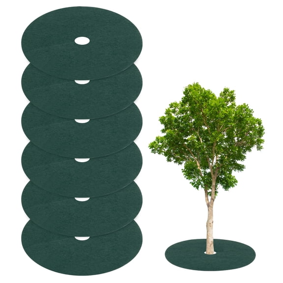 Uxcell 6 Pack Non Woven Tree Cover Rings,32.2 Inch Weed Fabric Cover,Apply To Tree Mulch Ring(Round Dark Green)