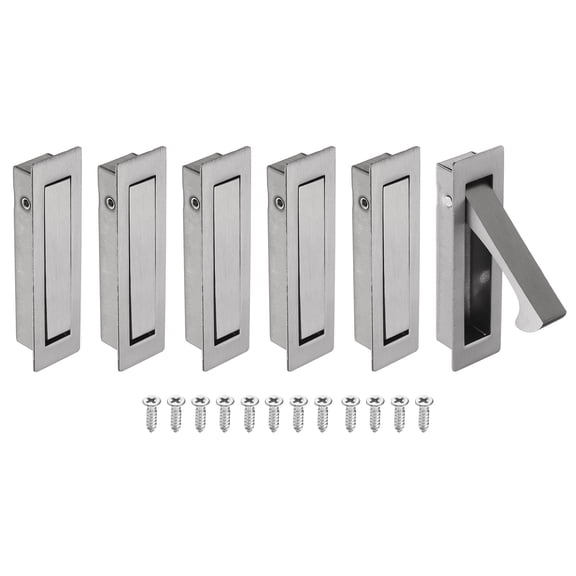 Uxcell 6 Pack Pocket Door Handles, 304 Stainless Steel Door Edge Pull, Pocket Door Hardware for Sliding Cabinet, Home, Office, Hotels, Gray