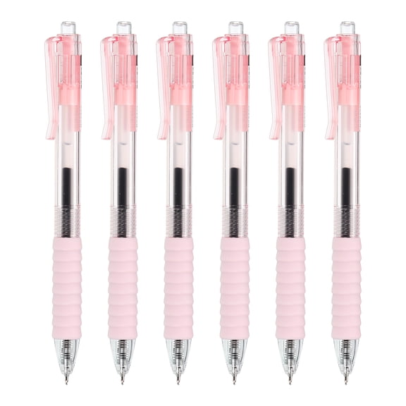 Uxcell 6 Pack Retractable Pens, 0.5mm Black Ink Pens, Fine Point Smooth Writing Pen, Soft Ball Point Pen for Journaling Note Taking Office Supplies, Light Pink