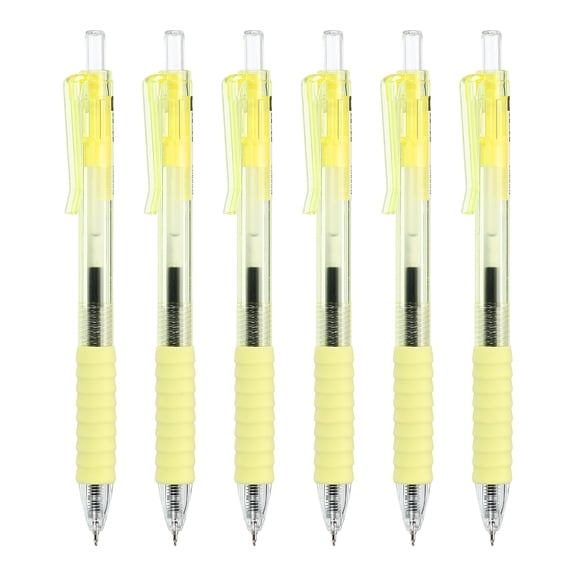 Uxcell 6 Pack Retractable Pens, 0.5mm Black Ink Pens, Fine Point Smooth Writing Pen, Soft Ball Point Pen for Journaling Note Taking Office Supplies, Yellow