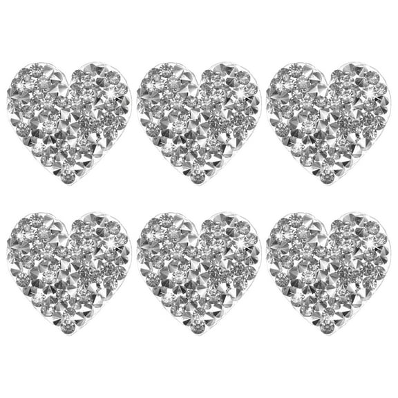 Uxcell 6-Pack Rhinestone Heart Iron-on Patches 2.5cm Silver Adhesive Appliques Glitters Heart Patches for DIY/Clothing/Shoes/Bag