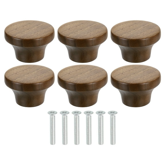 Uxcell 6 Pack Round Wood Drawer Knob, 1 5/8" Diameter Flat Head Dresser Knobs Wooden Knobs with Screws for Furniture Drawer Dresser Wardrobe Cupboard, Walnut