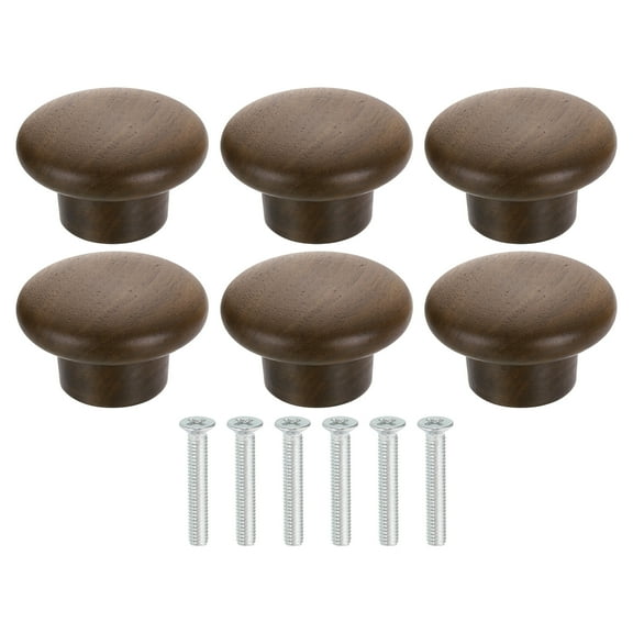 Uxcell 6 Pack Round Wood Drawer Knob, 1 5/8" Diameter Round Head Dresser Knobs Wooden Knobs with Screws for Furniture Drawer Dresser Wardrobe Cupboard, Walnut