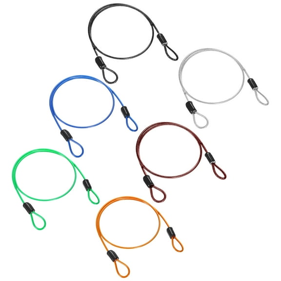 Uxcell 6-Pack Security Cable Lock, 1.64FT Coated Steel Luggage Lock Wire Rope with Double Loop, Cut-Resistant Braided Steel Cable Kit