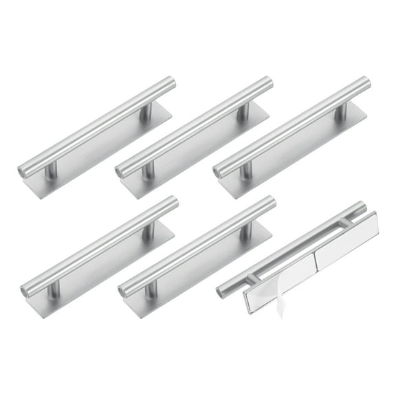 Uxcell 6 Pack Self-Stick Push Pull Helper, 6 Inch Plastic Adhesive Cabinet Handles Round Stick-on Handle for Kitchen Cabinet Window Sliding Closet Door Wardrobe(Silver)
