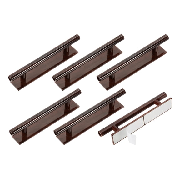 Uxcell 6 Pack Self-Stick Push Pull Helper, 6 Inch Plastic Adhesive Cabinet Handles Round Stick-on Handle for Kitchen Cabinet Window Sliding Closet Door Wardrobe(Deep Wood Grain)
