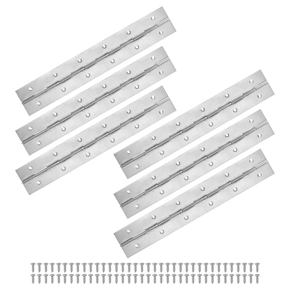 Uxcell 6-Pack Silver Continuous & Piano Hinges, 12x2x0.04" Stainless Steel with Screws for Cabinets Door
