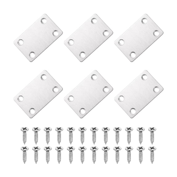 Uxcell 6 Pack Square Flat Bracket, 2.36" x 1.46" Metal Flat Corner Bracket Right Angle Corner Brace Mending Plate with Screws, Silver