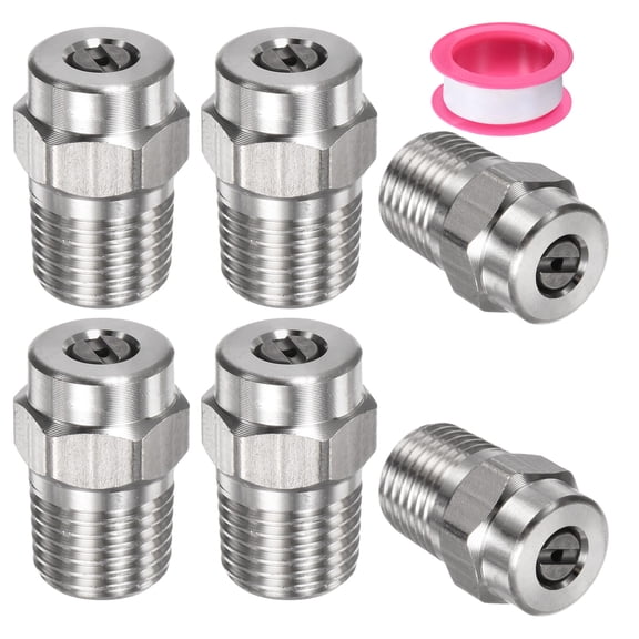 Uxcell 6 Pack Surface Clean Tips - 15 Degree 1/4" NPT Male Pressure Washer Nozzles, Stainless Steel with Sealing Tape ( 1.382mm Orifice )