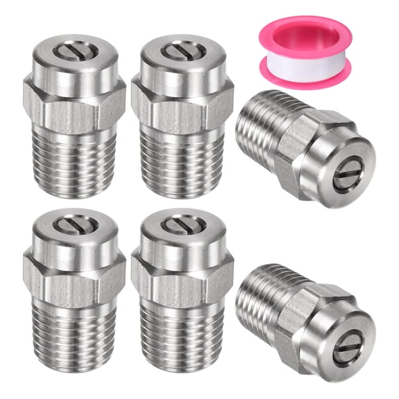 Uxcell 6 Pack Surface Clean Tips - 25 Degree 1/4" NPT Male Pressure Washer Nozzles, Stainless Steel with Sealing Tape ( 1.156mm Orifice )