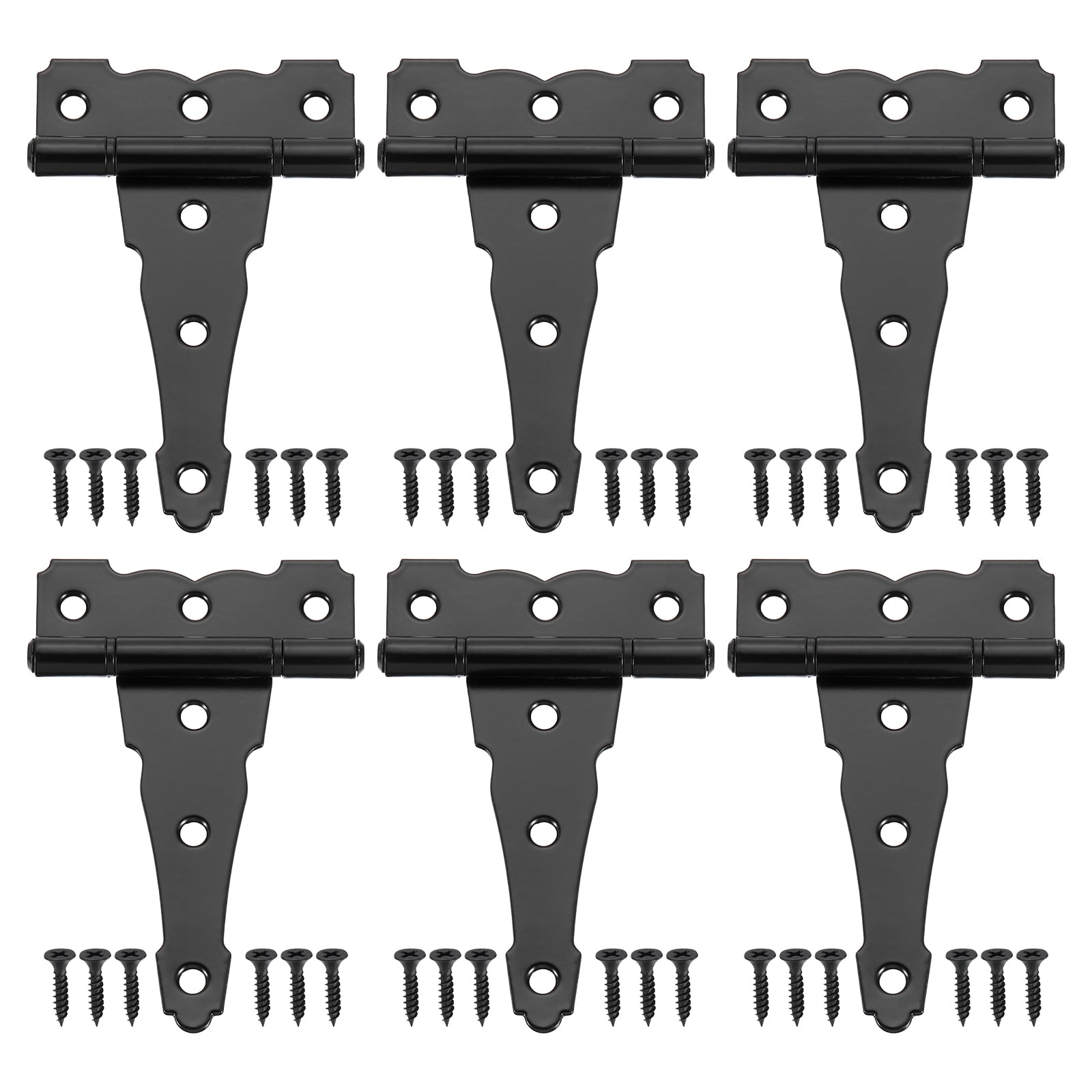 Uxcell 6 Pack T-Strap Door Hinges, 4.8" Wrought Tee Shed Gate Hinges Iron Hardware, Black