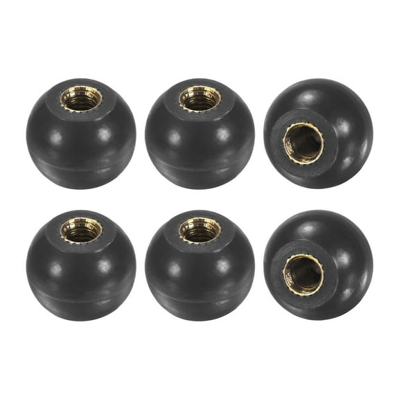 Uxcell 6-Pack Threaded Ball Knobs, M5 Female Thread 16mm Dia. Thermoset Ball Knob for Lathe/Machine/Lawn Mowers, Round Phenolic Brass Insert Lever Handle [Black]