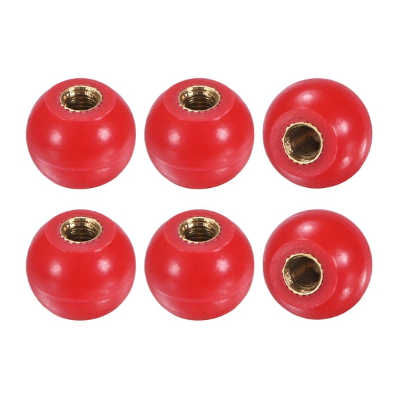 Uxcell 6-Pack Threaded Ball Knobs, M5 Female Thread 16mm Dia. Thermoset Ball Knob for Lathe/Machine/Lawn Mowers, Round Phenolic Brass Insert Lever Handle [Red]
