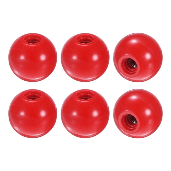 Uxcell 6-Pack Threaded Ball Knobs, M8 Female Thread 30mm Dia. Thermoset Ball Knob for Lathe/Machine/Lawn Mowers, Round Phenolic Steel Insert Lever Handle [Red]