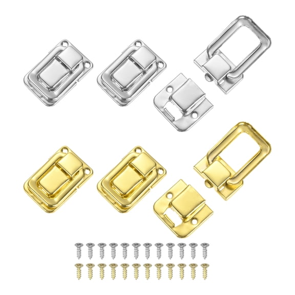 Uxcell 6-Pack Toggle Catch Latch Lock, 1.5 x 1 In Metal Hasp Latches Decorative Clasp with Screws for Jewelry Case [Gold & Silver]