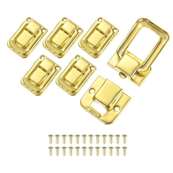Uxcell 6-Pack Toggle Catch Latch Lock, 1.5 x 1 In Metal Hasp Latches Decorative Clasp with Screws for Jewelry Case [Gold]