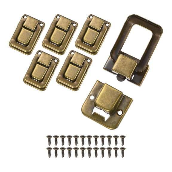 Uxcell 6-Pack Toggle Catch Latch Lock, 1.5 x 1 In Metal Hasp Latches Decorative Clasp with Screws for Jewelry Case [Yellow Bronze]