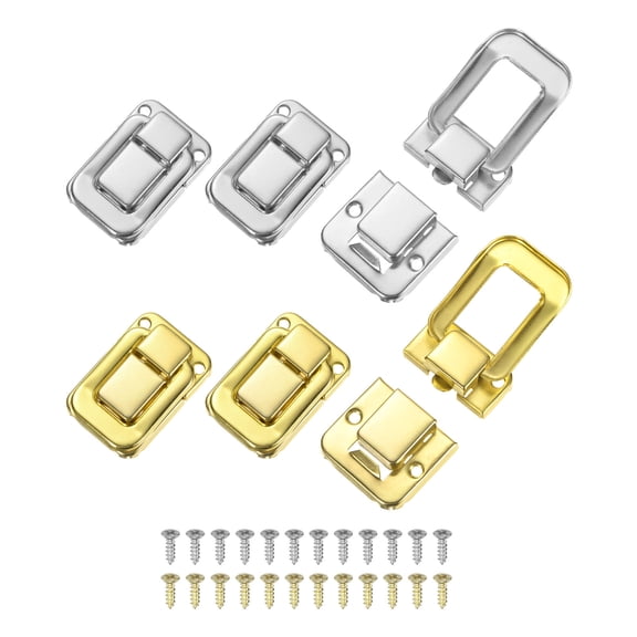 Uxcell 6-Pack Toggle Catch Latch Lock, 1.89 x 1.26 In Metal Hasp Latches Decorative Clasp with Screws for Jewelry Case [Gold & Silver]