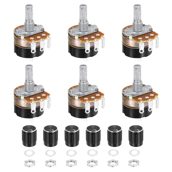 Uxcell 6 Pack WH138 Potentiometer 100K Ohm Single-Joint Variable Resistors 3 Terminals Linear Taper Rotary with Knob Cap