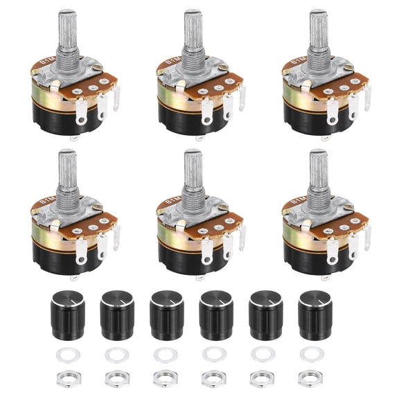 Uxcell 6 Pack WH138 Potentiometer 1M Ohm Single-Joint Variable Resistors 3 Terminals Linear Taper Rotary with Knob Cap