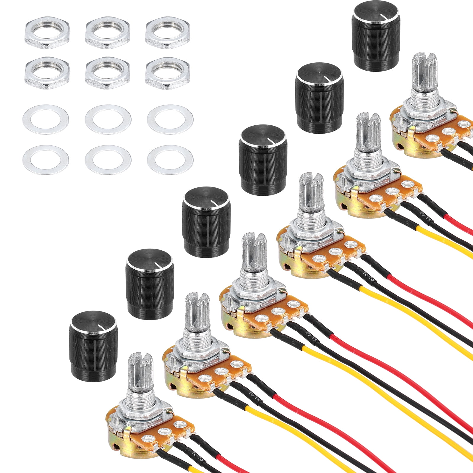 Uxcell 6 Pack WH148 Potentiometer 20K Ohm Single-Joint 3 Terminals 20cm ...