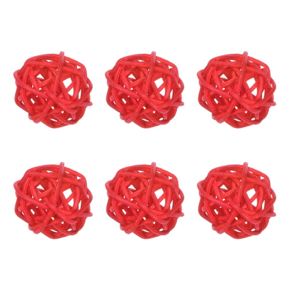 Uxcell 6-Pack Wicker Rattan Balls 30mm/1.2 Inch Decorative Rattan Balls for Christmas Weddings Thanksgiving Red