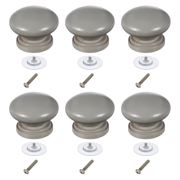 Uxcell 6 Pack Wood Drawer Knobs, Round Single Hole Wooden Cabinet Knobs Mushroom Shape Handle Pulls with Screws for Furniture Closet Dresser, Gray, 33x25mm/1.3x0.98inch (DiaxH)