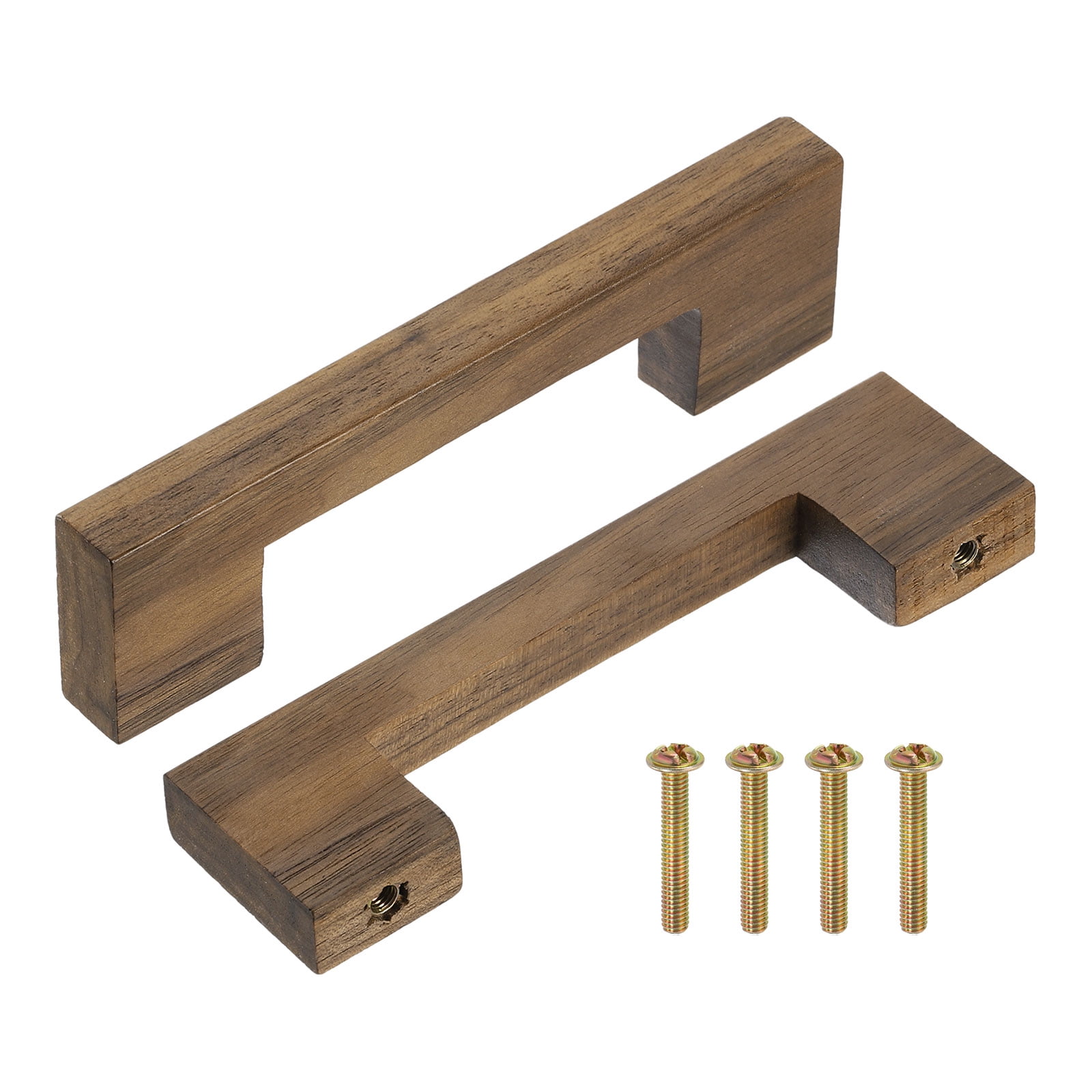 Uxcell 6 Pack Wood Drawer Pulls, 4 Inch Hole Center Square Wooden Drawer Pulls Cabinet Handles with Screws for Kitchen Dresser Wardrobes Door Cupboard, Dark Walnut