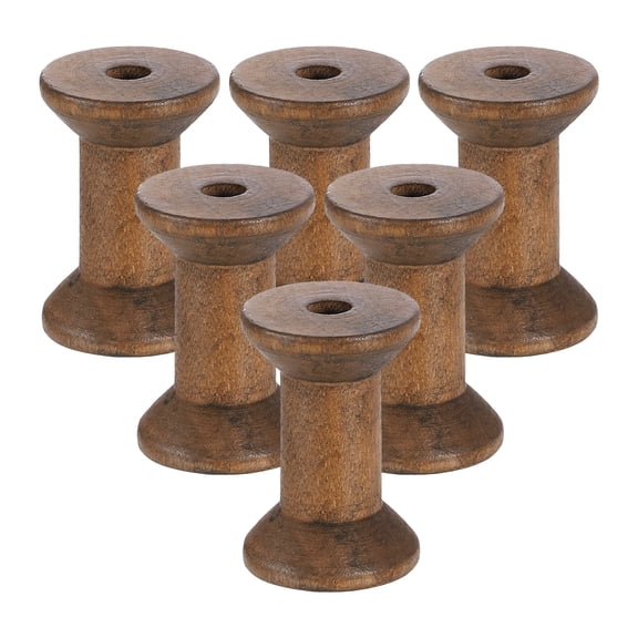 Uxcell 6 Pack Wooden Empty Spool, 1.2" x 2" Unfinished Wooden Spools Wire Weaving Bobbins Empty Thread Spools for Crafts DIY Art Embroidery Sewing Thread Twine, Camel