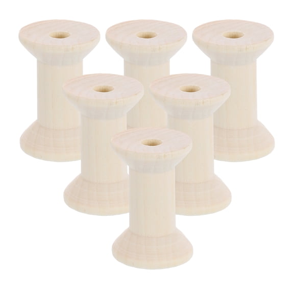 Uxcell 6 Pack Wooden Empty Spool, 1.2" x 2" Unfinished Wooden Spools Wire Weaving Bobbins Empty Thread Spools for Crafts DIY Art Embroidery Sewing Thread Twine, Wood Color