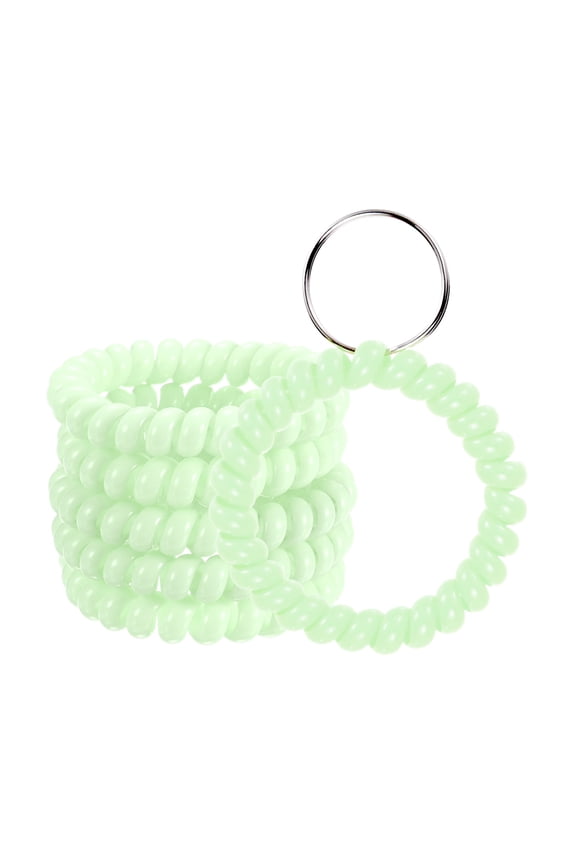 6-Pack Wrist Coil Keychain Wristlet, 2 Inch Plastic Spiral Spring Wristband with Steel Key Ring [Green]