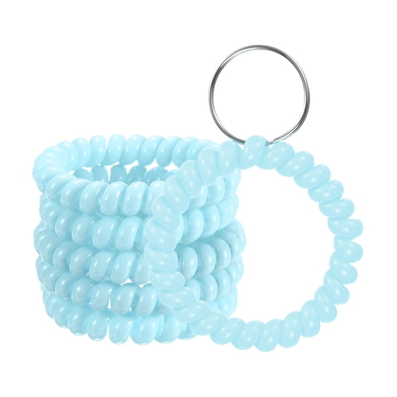 Uxcell 6-Pack Wrist Coil Keychain Wristlet, 2 Inch Plastic Spiral Spring Wristband with Steel Key Ring [Light Blue]