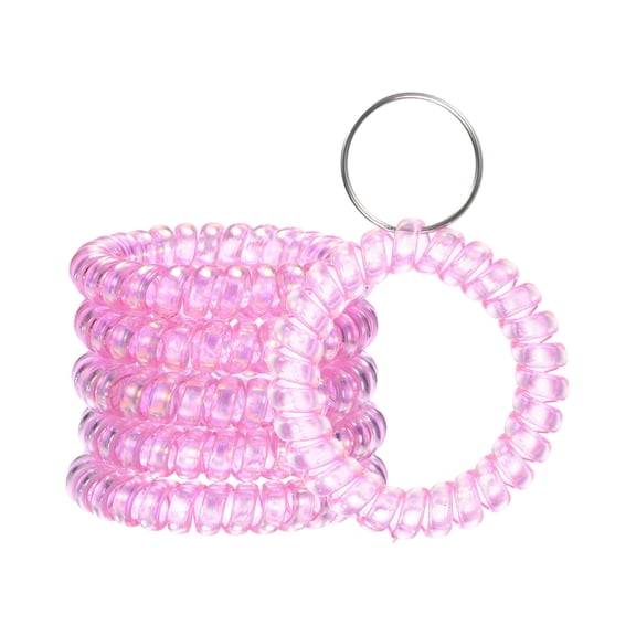 Uxcell 6-Pack Wrist Coil Keychain Wristlet, 2 Inch Plastic Spiral Spring Wristband with Steel Key Ring [Purple]