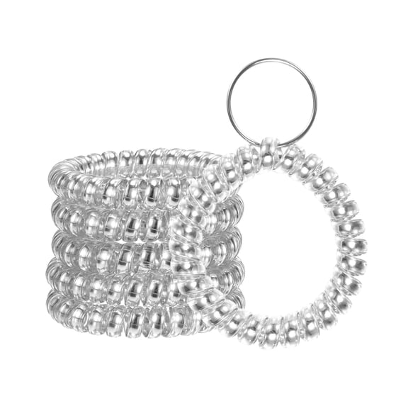 Uxcell 6-Pack Wrist Coil Keychain Wristlet, 2 Inch Plastic Spiral Spring Wristband with Steel Key Ring [Silver Tone]