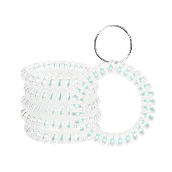 Uxcell 6-Pack Wrist Coil Keychain Wristlet, 2 Inch Plastic Spiral Spring Wristband with Steel Key Ring [White Blue]