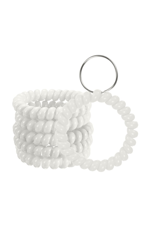 6-Pack Wrist Coil Keychain Wristlet, 2 Inch Plastic Spiral Spring Wristband with Steel Key Ring [White]