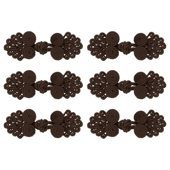 Uxcell 6 Pairs Chinese Knots Frog Buttons Closure Dark Coffee Sewing Buttons Fasteners with Beads for DIY Sewing Coats Cloak Sweater Bridal Costume Outfit, 0.98x2.36 Inch