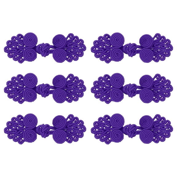 Uxcell 6 Pairs Chinese Knots Frog Buttons Closure Dark Purple Sewing Buttons Fasteners with Beads for DIY Sewing Coats Cloak Sweater Bridal Costume Outfit, 0.98x2.36 Inch