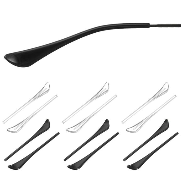 Uxcell 6 Pairs Eye Glass Replacement Temples, Plastic Anti-Slip Eyeglass End Tips Glasses Retainers Fits 1.4mm for Round Thin Metal Eyeglass Sunglasses Temple, Style2 Clear/Black